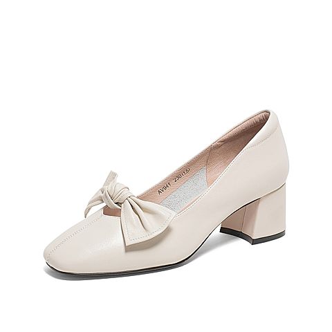 Teenmix/天美意2020春商场同款气质通勤玛丽珍粗跟牛皮革女皮鞋单鞋AV941AQ0