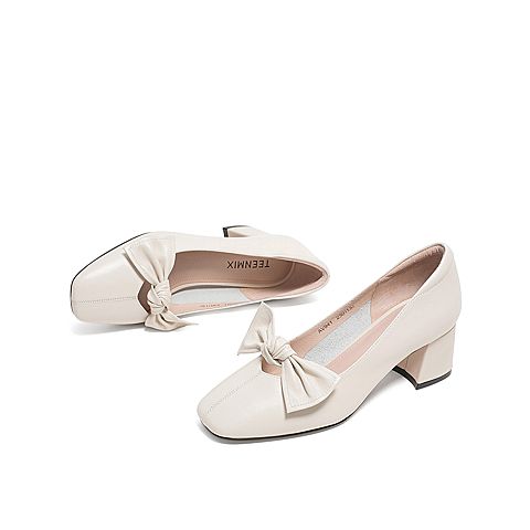 Teenmix/天美意2020春商场同款气质通勤玛丽珍粗跟牛皮革女皮鞋单鞋AV941AQ0