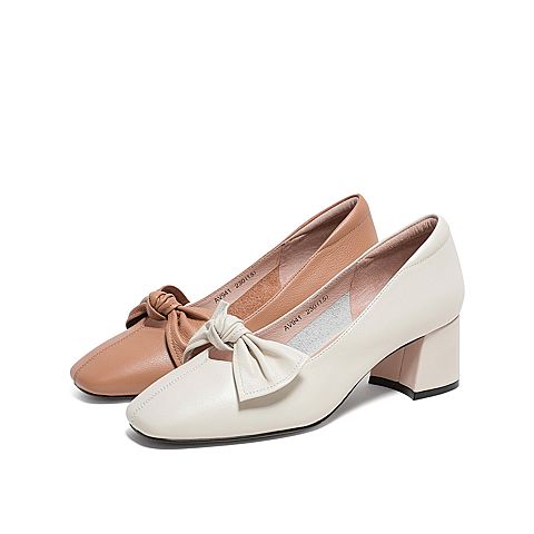 Teenmix/天美意2020春商场同款气质通勤玛丽珍粗跟牛皮革女皮鞋单鞋AV941AQ0