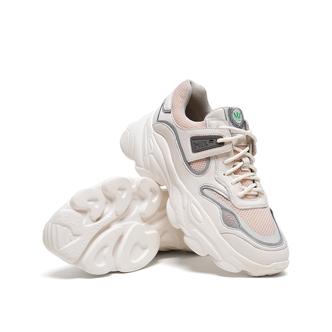 Teenmix/天美意2020春新款商场同款米白/粉红韩版绑带拼色猪皮革女旅游老爹鞋CQ521AM0