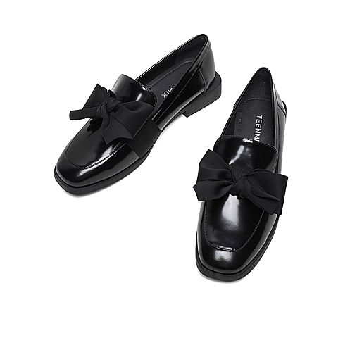 Teenmix/天美意2020春商场同款甜美蝴蝶结牛皮革/纺织品女皮鞋单鞋AW171AQ0