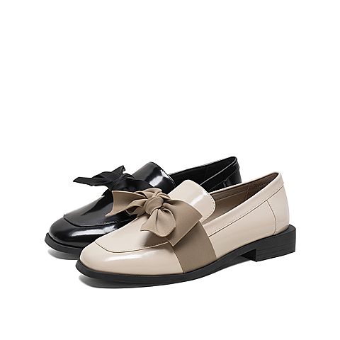 Teenmix/天美意2020春商场同款甜美蝴蝶结牛皮革/纺织品女皮鞋单鞋AW171AQ0