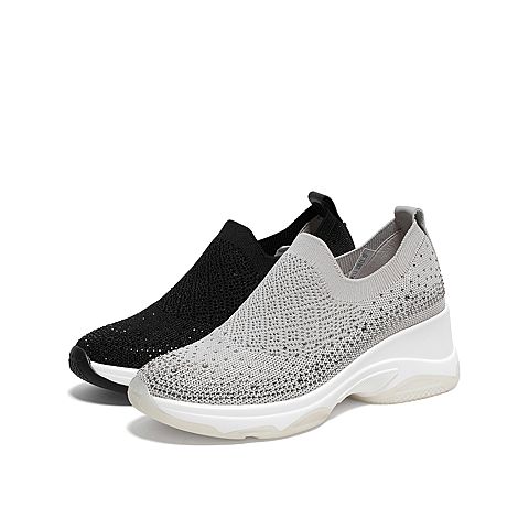 Teenmix/天美意2020春新款商场同款黑色休闲钻饰套脚牛皮革女旅游鞋AW211AM0