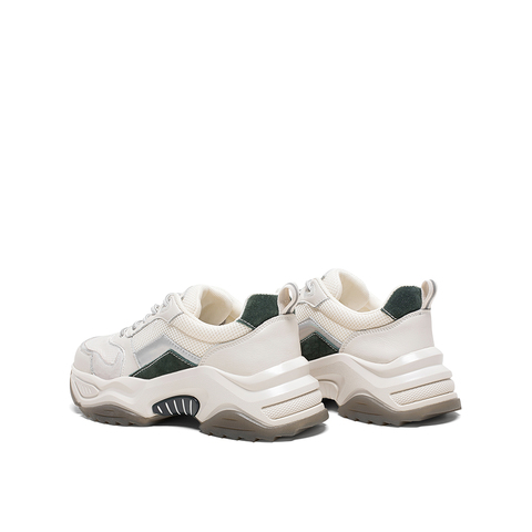 Teenmix/天美意2020春新款米色简约休闲系带老爹鞋纺织品/牛皮革/猪皮革女旅游鞋YZ001AM0