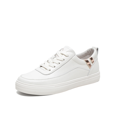 Teenmix/天美意2020春新款青春休闲系带小白鞋牛皮革女休闲鞋89270AM0