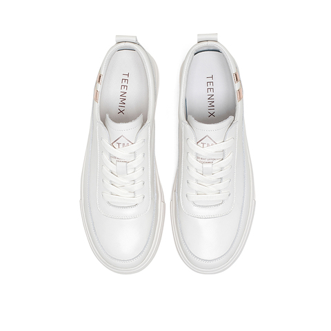 Teenmix/天美意2020春新款青春休闲系带小白鞋牛皮革女休闲鞋89270AM0