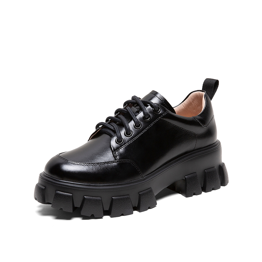 Teenmix/天美意2020春新款英伦风厚底系带油蜡皮女皮鞋休闲鞋82231AM0