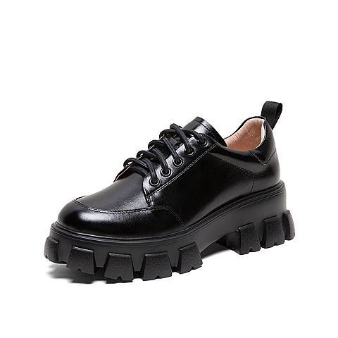 Teenmix/天美意2020春新款英伦风厚底系带油蜡皮女皮鞋休闲鞋82231AM0