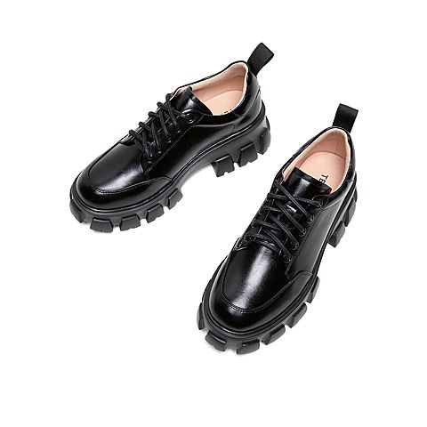 Teenmix/天美意2020春新款英伦风厚底系带油蜡皮女皮鞋休闲鞋82231AM0