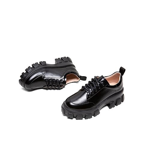 Teenmix/天美意2020春新款英伦风厚底系带油蜡皮女皮鞋休闲鞋82231AM0