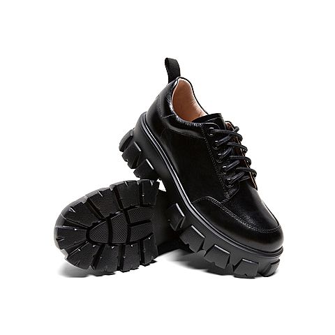 Teenmix/天美意2020春新款英伦风厚底系带油蜡皮女皮鞋休闲鞋82231AM0