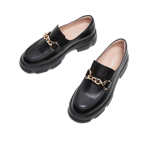 Teenmix/天美意2020春新款英伦风厚底乐福鞋牛皮革女休闲皮鞋单鞋88577AM0