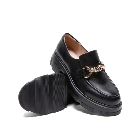 Teenmix/天美意2020春新款英伦风厚底乐福鞋牛皮革女休闲皮鞋单鞋88577AM0