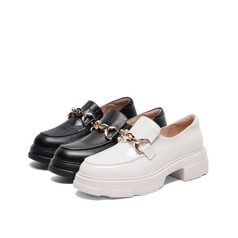 Teenmix/天美意2020春新款英伦风厚底乐福鞋牛皮革女休闲皮鞋单鞋88577AM0