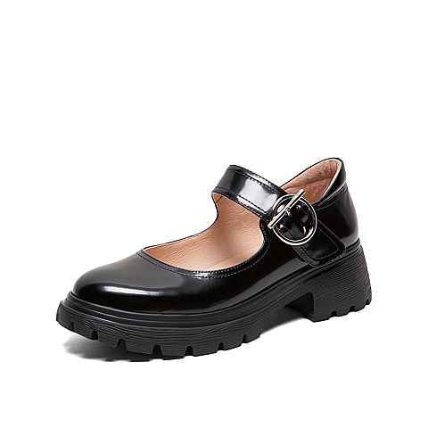 Teenmix/天美意2020春新款日系复古魔术贴牛皮革女皮鞋53321AQ0