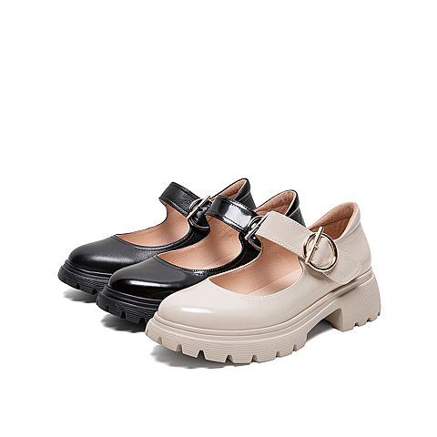 Teenmix/天美意2020春新款日系复古魔术贴牛皮革女皮鞋53321AQ0