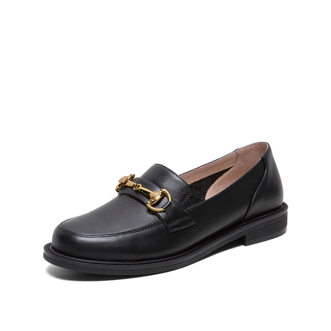 Teenmix/天美意2020春新款英伦风马衔扣乐福鞋牛皮革女皮鞋56306AM0