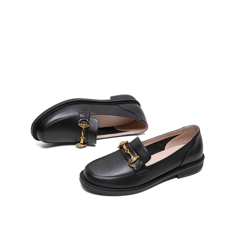 Teenmix/天美意2020春新款英伦风马衔扣乐福鞋牛皮革女皮鞋56306AM0