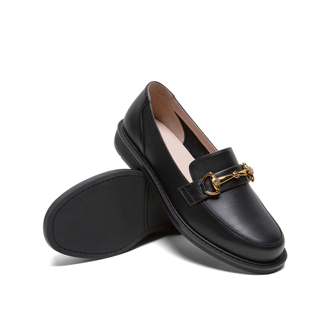 Teenmix/天美意2020春新款英伦风马衔扣乐福鞋牛皮革女皮鞋56306AM0