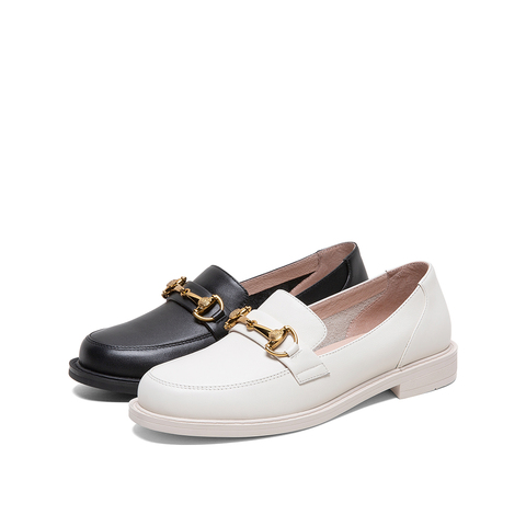 Teenmix/天美意2020春新款英伦风马衔扣乐福鞋牛皮革女皮鞋56306AM0