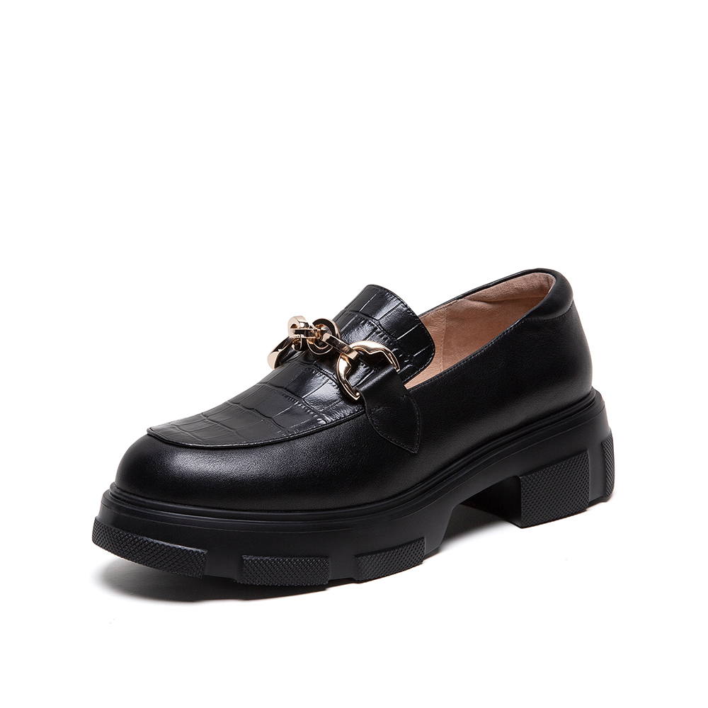 Teenmix/天美意2020春新款英伦风厚底乐福鞋牛皮革女休闲皮鞋单鞋88577AM0