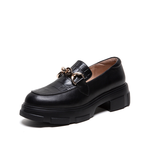 Teenmix/天美意2020春新款英伦风厚底乐福鞋牛皮革女休闲皮鞋单鞋88577AM0