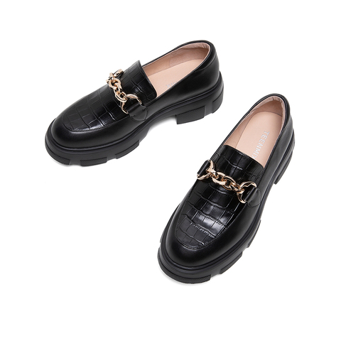 Teenmix/天美意2020春新款英伦风厚底乐福鞋牛皮革女休闲皮鞋单鞋88577AM0