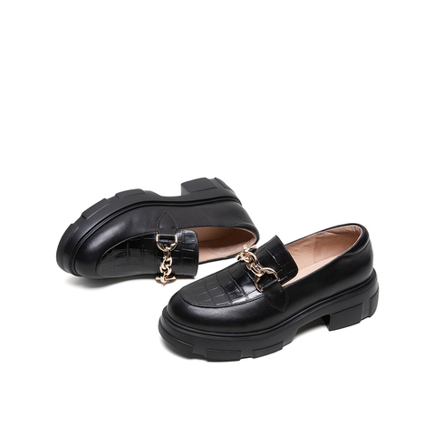 Teenmix/天美意2020春新款英伦风厚底乐福鞋牛皮革女休闲皮鞋单鞋88577AM0