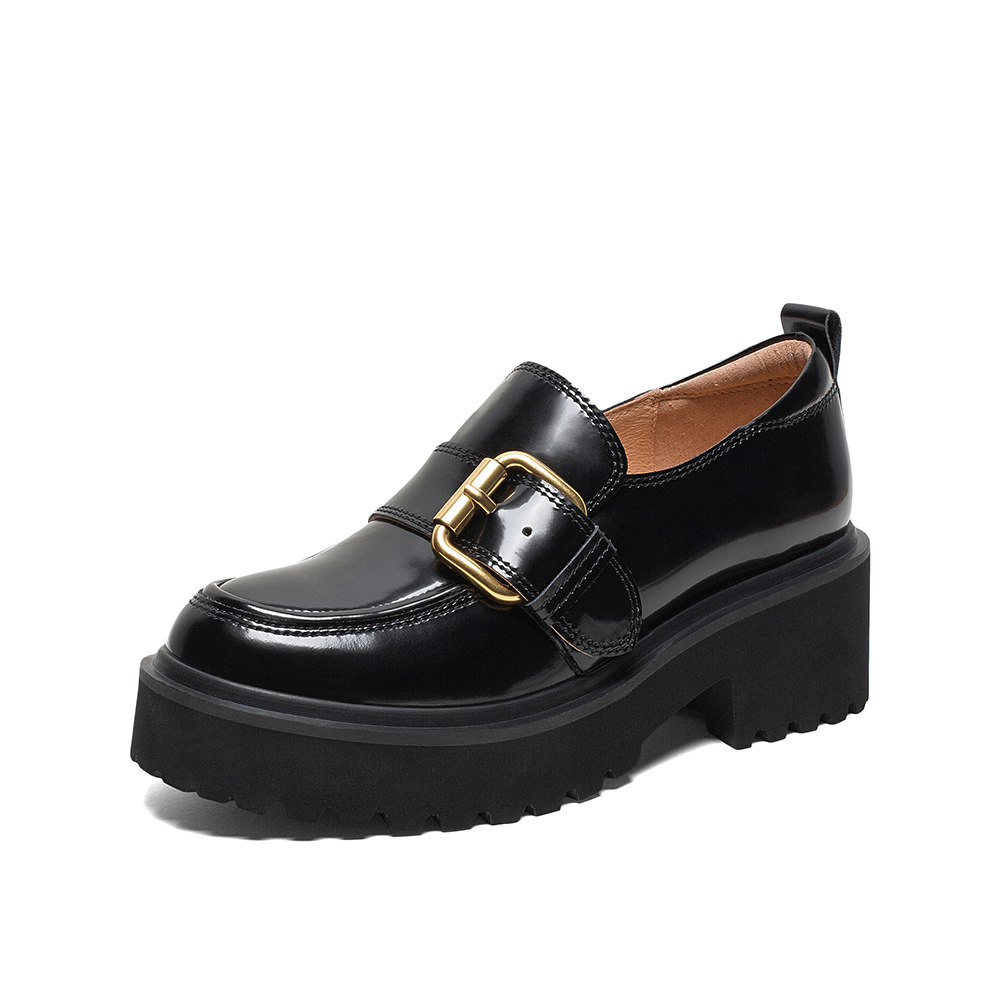 Teenmix/天美意2020春新款复古英伦风皮带扣厚底牛皮革女皮鞋休闲鞋A9802AM0