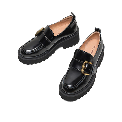 Teenmix/天美意2020春新款复古英伦风皮带扣厚底牛皮革女皮鞋休闲鞋A9802AM0