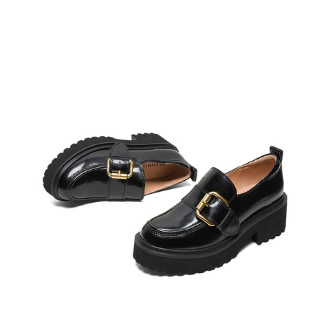 Teenmix/天美意2020春新款复古英伦风皮带扣厚底牛皮革女皮鞋休闲鞋A9802AM0