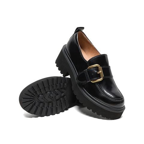 Teenmix/天美意2020春新款复古英伦风皮带扣厚底牛皮革女皮鞋休闲鞋A9802AM0