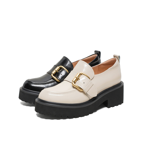 Teenmix/天美意2020春新款复古英伦风皮带扣厚底牛皮革女皮鞋休闲鞋A9802AM0