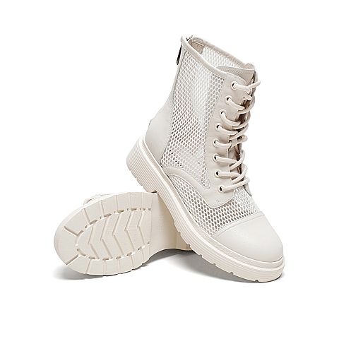 Teenmix/天美意2020春新款商场同款潮酷网格系带纺织品/牛皮革女皮靴短靴AW861AD0