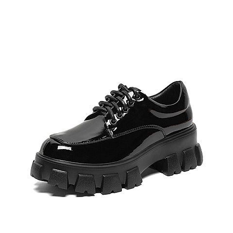 Teenmix/天美意2020春商场同款英伦厚底马克线休闲牛皮革女皮鞋AW541AM0