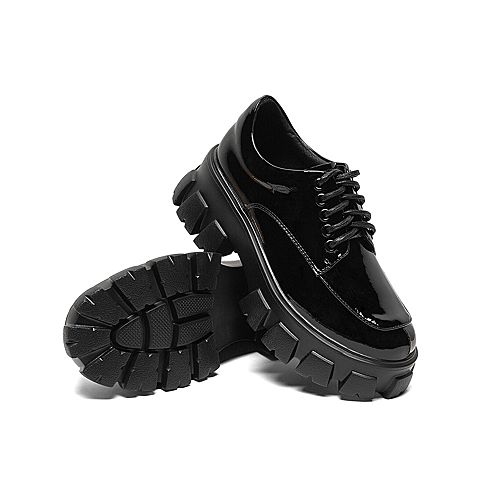 Teenmix/天美意2020春商场同款英伦厚底马克线休闲牛皮革女皮鞋AW541AM0