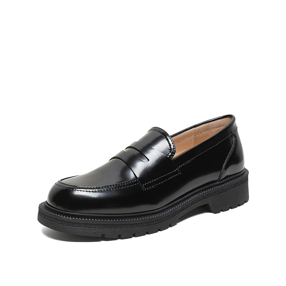 Teenmix/天美意2020春新款时尚纯色英伦风女皮鞋乐福鞋A1916AQ0