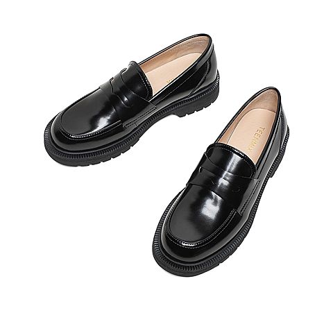 Teenmix/天美意2020春新款时尚纯色英伦风女皮鞋乐福鞋A1916AQ0