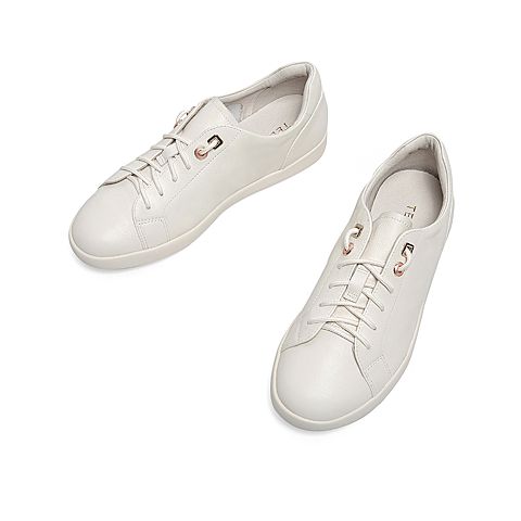 Teenmix/天美意秋商场同款简约小白鞋平底牛皮革女休闲板鞋CKL31CM0