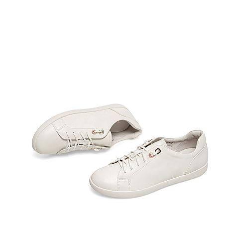 Teenmix/天美意秋商场同款简约小白鞋平底牛皮革女休闲板鞋CKL31CM0