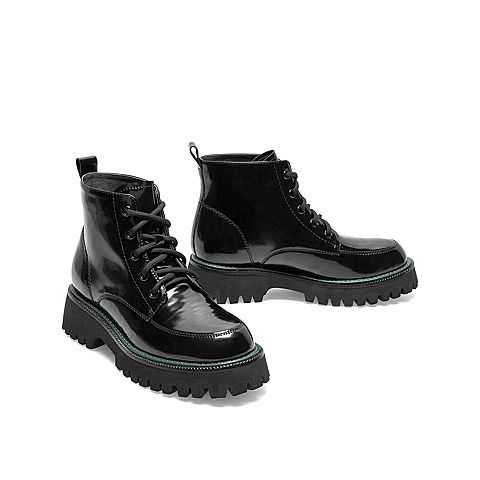 Teenmix/天美意冬系带松糕厚底绒布里马丁靴女皮靴XXX07DD0