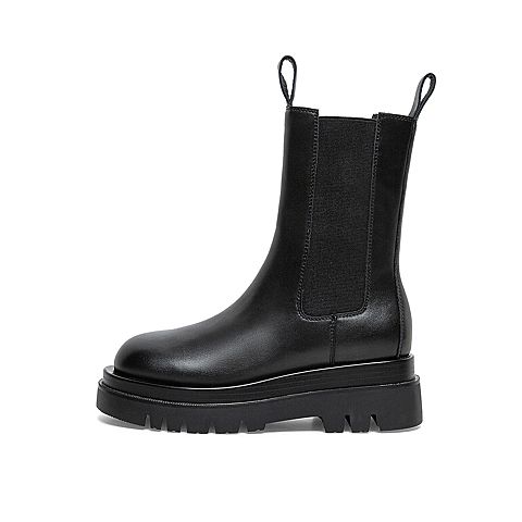 Teenmix/天美意2020冬新款潮切尔西靴英伦烟筒靴女皮靴YTX01DZ0