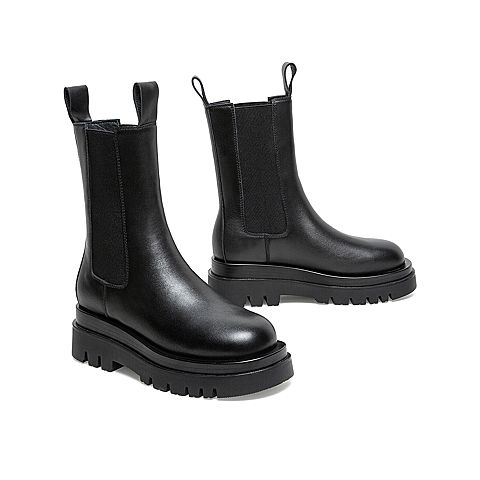 Teenmix/天美意2020冬新款潮切尔西靴英伦烟筒靴女皮靴YTX01DZ0