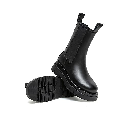 Teenmix/天美意2020冬新款潮切尔西靴英伦烟筒靴女皮靴YTX01DZ0