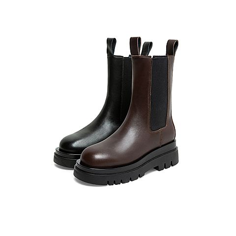 Teenmix/天美意2020冬新款潮切尔西靴英伦烟筒靴女皮靴YTX01DZ0