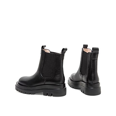 Teenmix/天美意2020冬新款厚底烟筒靴英伦切尔西女短靴YTX02DD0
