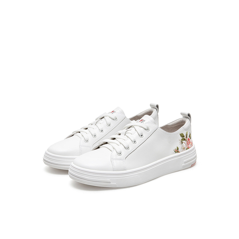 Teenmix/天美意2021春新款商场同款刺绣花卉小白鞋牛皮革女休闲板鞋CZH22AM1