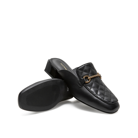Teenmix/天美意2021夏新款商场同款优雅菱格纹方头穆勒鞋女凉拖鞋CKP35BH1