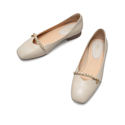 Teenmix/天美意2021春新款商场同款方头优雅文艺玛丽珍绵羊皮革女单鞋CXE06AQ1