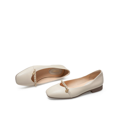 Teenmix/天美意2021春新款商场同款方头优雅文艺玛丽珍绵羊皮革女单鞋CXE06AQ1